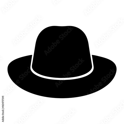 Black Fedora Hat with White Band on White Background Simple Icon