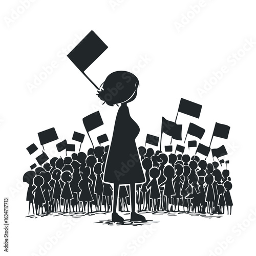 Silhouette of protesters with flags in peaceful demonstration