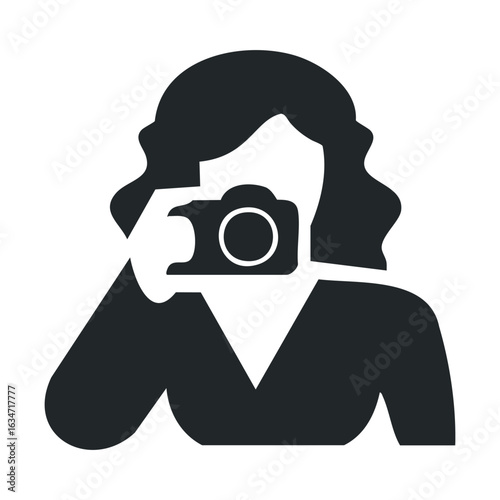 Silhouette of female photographer icon with camera