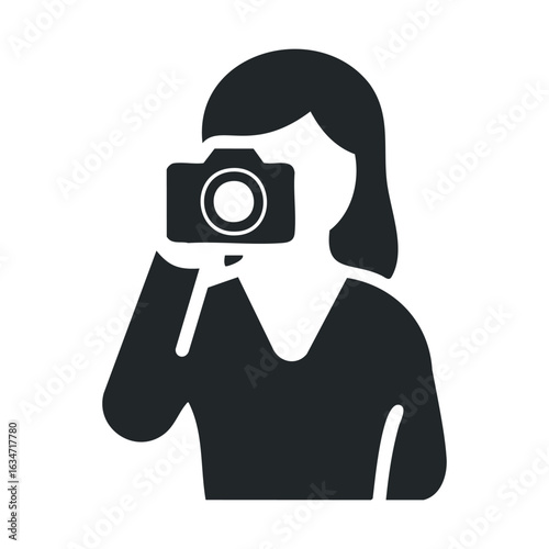 Silhouette of female photographer icon with camera