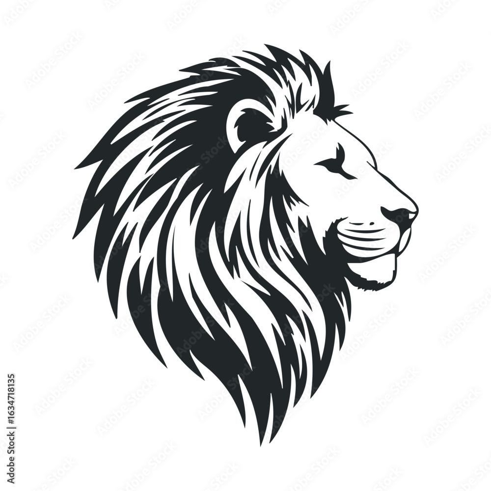 Obraz premium Stylized black and white lion head illustration with majestic mane