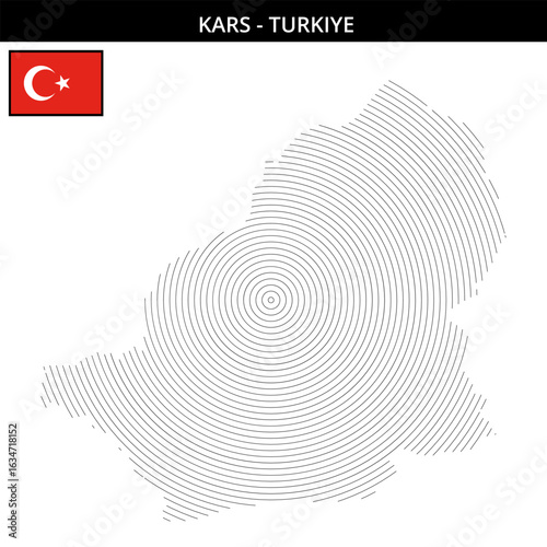 Unique geographical map of Kars Turkey featuring national flag