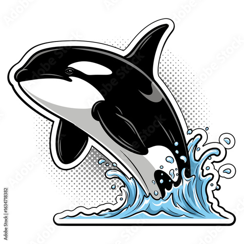 Majestic Killer Whale Breaching: A powerful and iconic killer whale erupts from the ocean, its sleek black and white form a striking contrast against the backdrop of the sea.