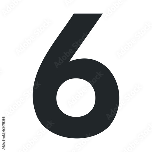 Bold black number six on white background for typography design