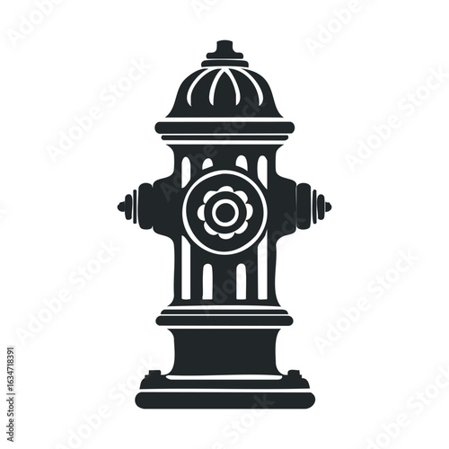 Vintage black fire hydrant illustration on white background