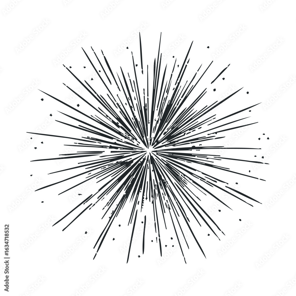 Obraz premium Monochrome abstract starburst pattern with dynamic lines on white background
