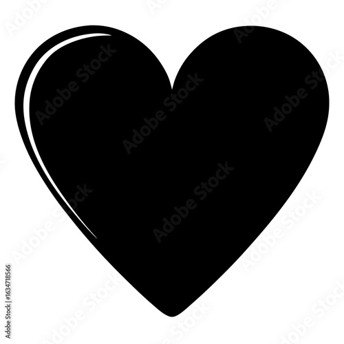 Elegant black heart with subtle white outline on a pure white background