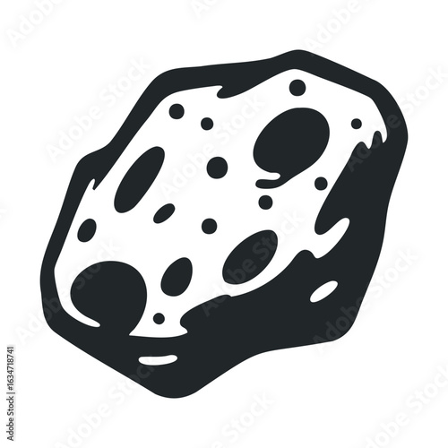 Black and white cartoon illustration of an asteroid with craters