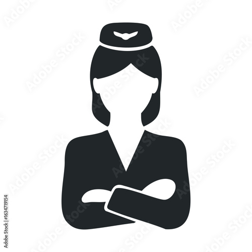 Silhouette icon of female flight attendant in uniform