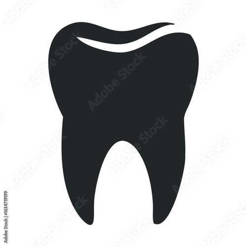 Black silhouette tooth icon on white background
