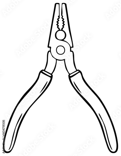 Linework illustration of combination pliers open with serrated gripping jaws and insulated handles