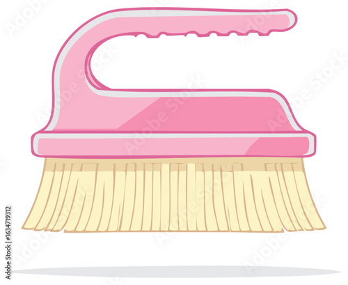 Vector illustration of a pink plastic hand held scrub brush for household cleaning and chores