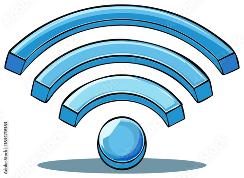 Illustration of a Wireless Internet Network Symbol with Blue Waves and a Sphere