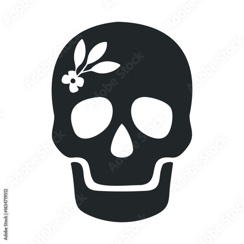 Black skull with floral design on forehead