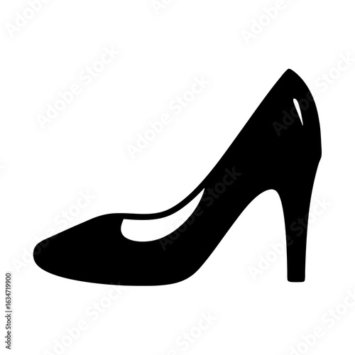 Elegant black stiletto heel pump silhouette on a white background design