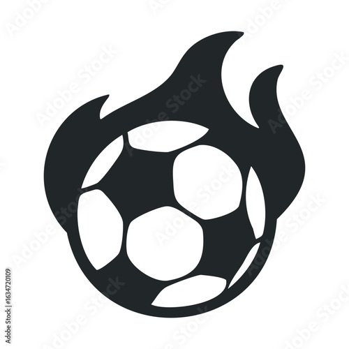 Flaming soccer ball icon representing energy and motion in sports design