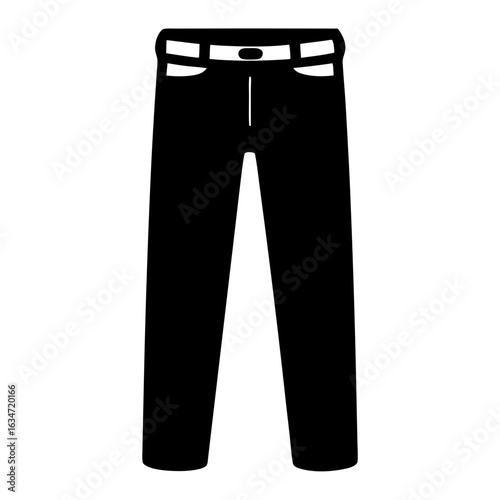 Simple black pants with a belt, button, and pocket details illustration
