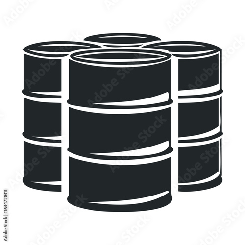 Stack of industrial oil barrels illustration in black and white
