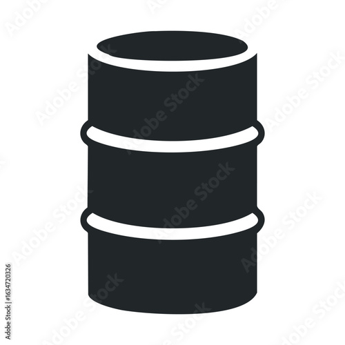 Black oil barrel icon on white background for industrial and energy use