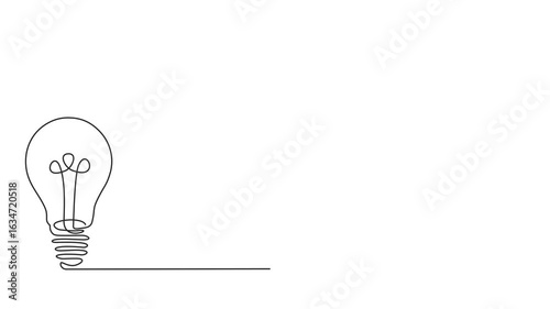 Animated self drawing of continuous line gears, lights idea, rocket launch, ship and increasing up arrows bar graph.Startup business. Full length one line animation. 4K