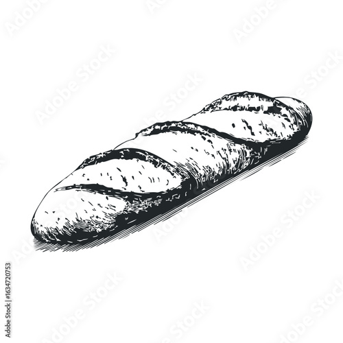 Hand-drawn baguette illustration featuring classic french bread