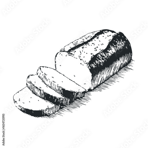 Hand-drawn loaf of sliced bread illustration in black and white