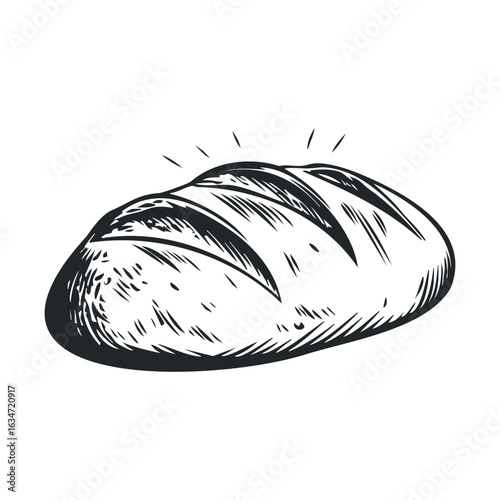 Hand-drawn rustic bread loaf illustration with crosshatch details