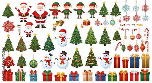 A christmas themed sticker sheet arrangement view    .ai generative, transparent background, white background. isolated on white background, png, jpeg, jpg.