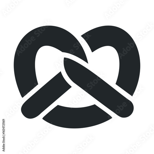 Black and white pretzel icon on white background