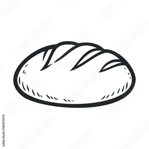 Simple black and white bread icon with rustic design