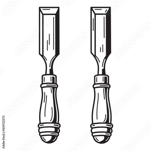 Two vintage hand chisels vector illustration for woodworking crafts and diy projects