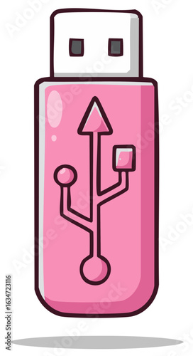 Pink Cartoon USB Flash Drive Icon for Data Storage and Digital Information Transfer