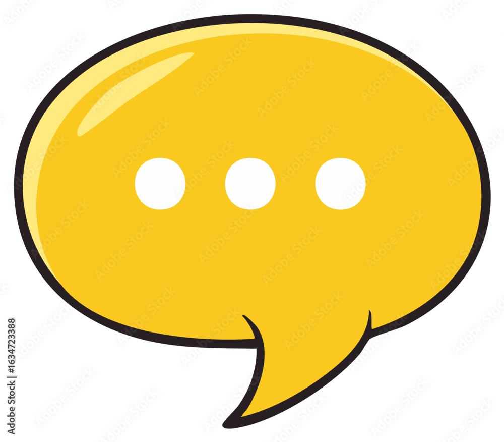 Fototapeta premium Yellow speech bubble with three dots, conversation, and communication symbol, representing messaging
