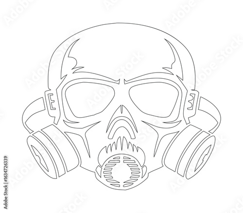 Gas mask skull, line drawing
