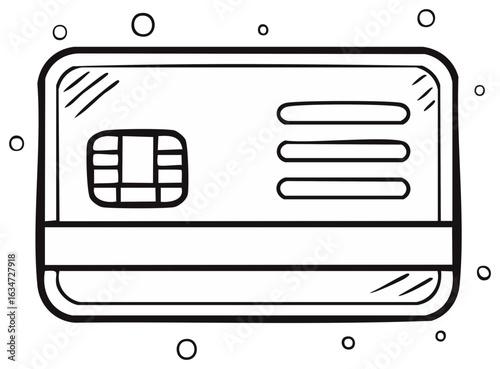 Hand drawn illustration of a credit card with chip and blank space for text