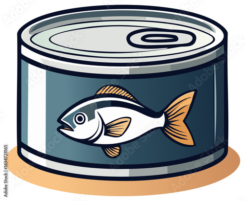 Canned Fish with a Realistic Fish Illustration on a Blue Label
