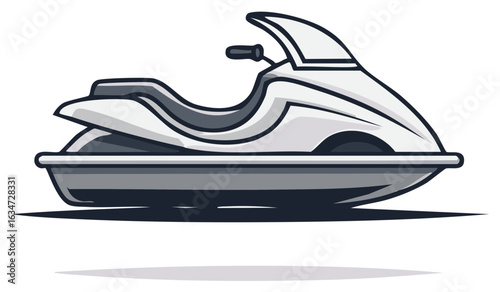 Sleek Modern Personal Watercraft on Water Cartoon Style Illustration