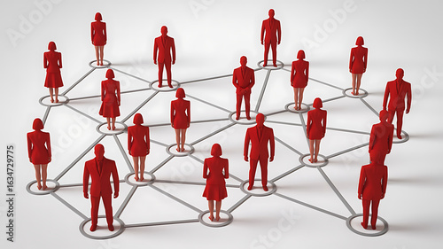 Connected red figures, a network of people.
