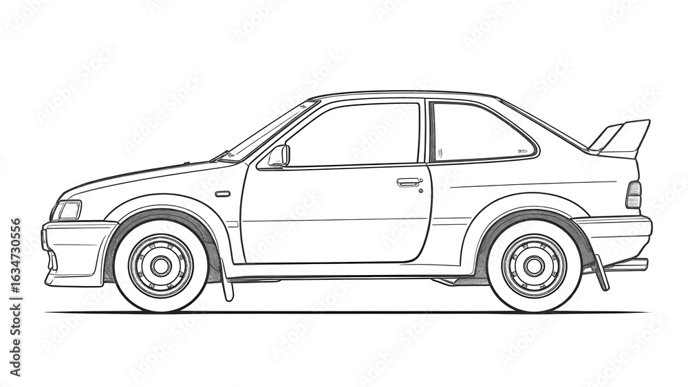 Naklejka premium Sports Sedan Side Profile Line Drawing