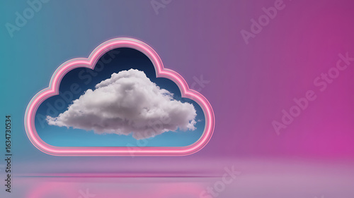 Neon cloud framed by a glowing pink outline.
