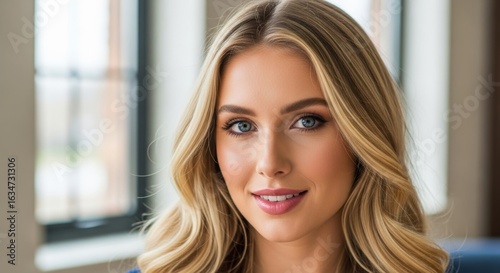 Professional headshot of confident blonde businesswoman with blue eyes in modern office setting. Perfect for corporate communications, business profiles, and professional services marketing. Free Download Professional headshot of confident blonde businesswoman with blue eyes in modern office setting. Perfect for corporate communications, business profiles, and professional services marketing. - GFXLoad
