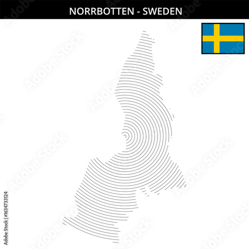 Geographical city map of Norrbotten Sweden with country flag