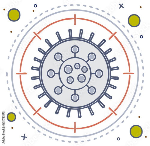 Vector illustration of a viral cell or pathogen within a scientific target for medical research