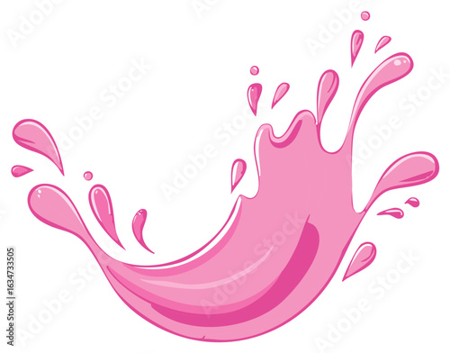 Sweet pink juice or liquid splashing in a dynamic cartoon illustration