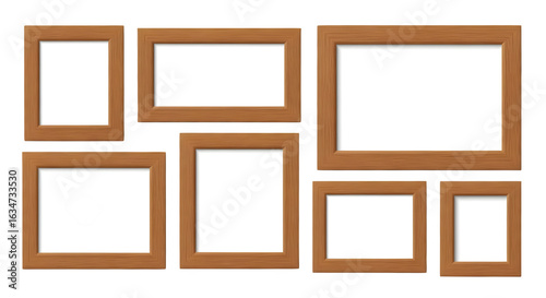 Seven frames with brown borders on black background png, transparent, white background, ai generated, 