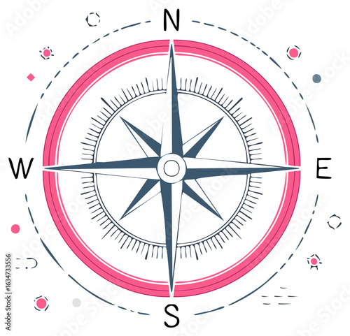 Modern compass rose illustration for navigation and travel direction