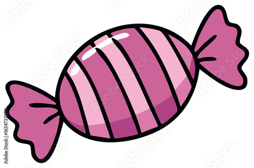 Wrapped candy cartoon style isolated on white, pink sweet, treat illustration