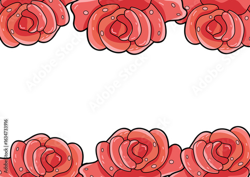 Hand drawn illustration of pickled ginger pieces forming a decorative flower border pattern. Asian cuisine concept for food menu design.