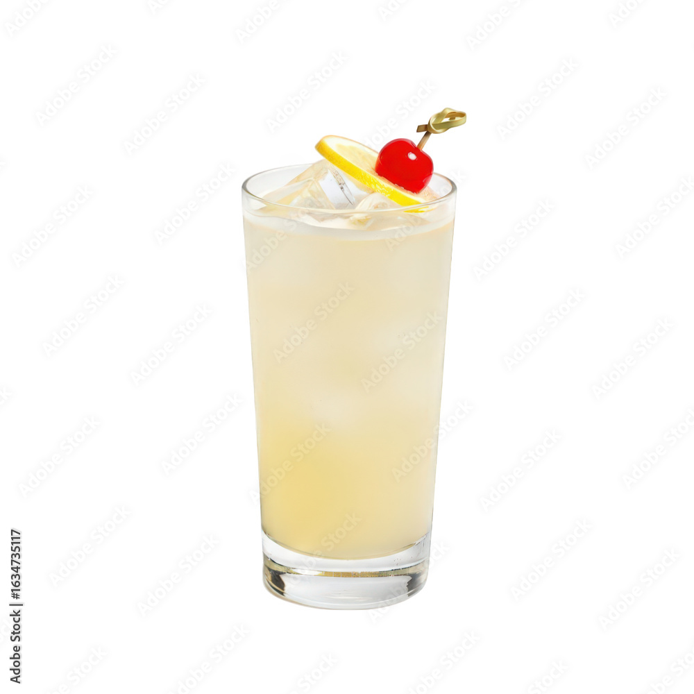 Refreshing cocktail with lemon and cherry isolated on transparent background Refreshing cocktail with lemon and cherry isolated on transparent background