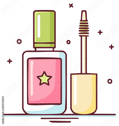 Cute cartoon mascara bottle and wand applicator cosmetic illustration